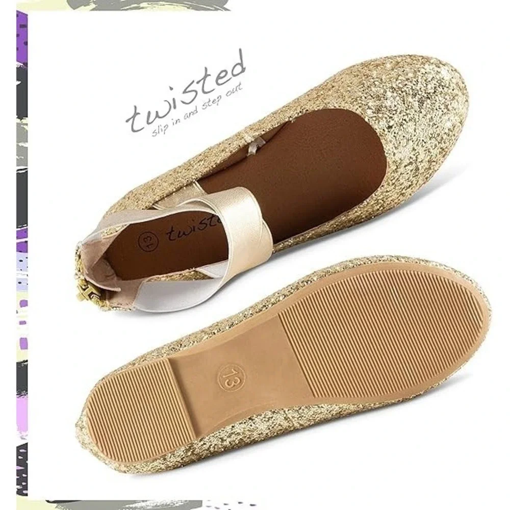 Big Girl Ballet Flats by Twisted Cherie Gold Size 4 New With Tags